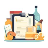A clipboard with a list of groceries and other items vector