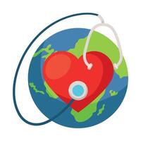 A heart with a stethoscope around it vector