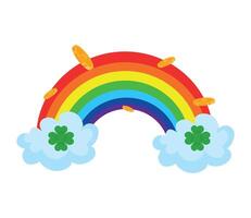 Rainbow and clover with coins on white background vector