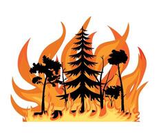 A forest with trees and fire on a white background vector