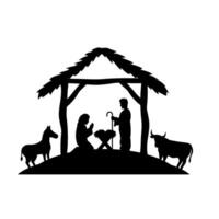 Nativity scene with manger, sheep and donkey vector