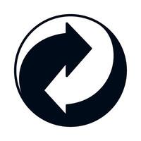 A black and white circular icon with an arrow pointing to the left vector