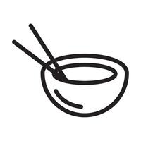 A black and white line drawing of a bowl with chopsticks vector