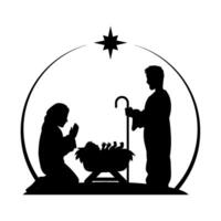 The silhouette of a manger scene with a manger and a star vector