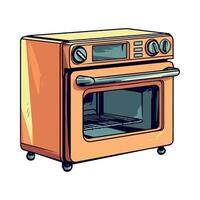 An orange oven with a digital clock on the front vector