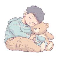 A boy is hugging a teddy bear vector