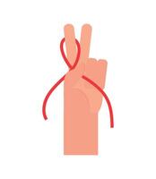 A hand with a red ribbon tied around it vector