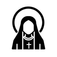A black and white icon of a woman with a cross vector