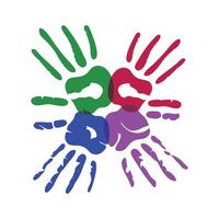A colorful handprint logo with four different colors vector