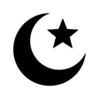A black and white crescent and star icon vector