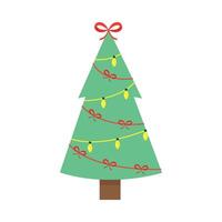 Christmas tree with lights and bow on white background vector