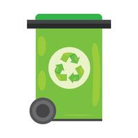 A green trash can with a recycling symbol on it vector