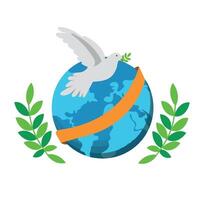 Dove of peace on earth with laurel wreath vector