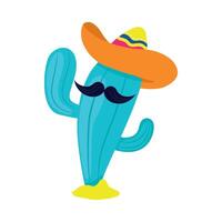 Cactus with mustache and hat on white background vector