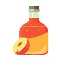 A bottle of peach syrup with a slice of peach vector