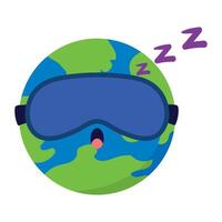 A cartoon earth with a sleeping mask on it vector