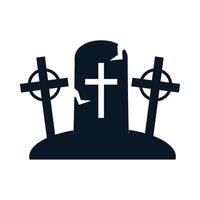 A black and white image of a tombstone with crosses vector