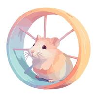 A hamster in a wheel with a rainbow background vector
