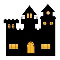 A black castle with yellow windows and a door vector