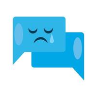 Two speech bubbles with a sad face and a crying face vector