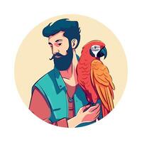 A man with a beard and a parrot on his shoulder vector