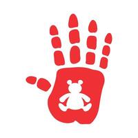 A red hand with a baby in it vector