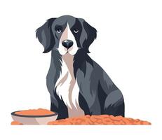 A dog sitting next to a bowl of food vector