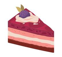 A piece of cake with a raspberry filling and a blackberry vector
