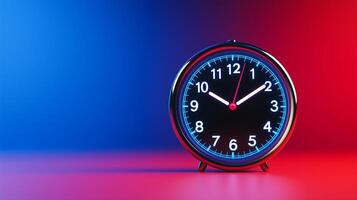 Debate timer counting down gradient background from blue to red digital display closeup tense atmosphere photo
