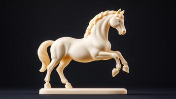 Butter sculpture of a rearing horse dynamic pose captured mid motion isolated on a dark gradient background dramatic lighting emphasizing smooth curves and details photo