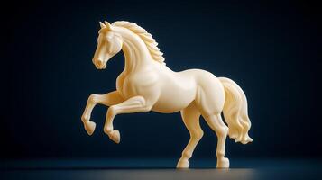 Butter sculpture of a rearing horse dynamic pose captured mid motion isolated on a dark gradient background dramatic lighting emphasizing smooth curves and details photo