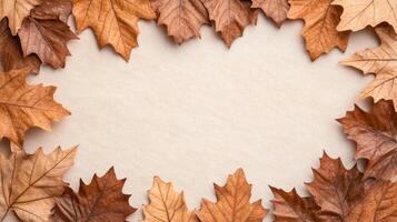 Textured parchment with faded ink and maple leaf imprints warm Thanksgiving background rustic and aged look great for autumn themes photo