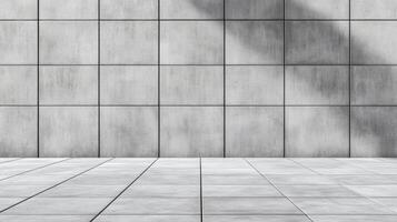 Wide shot of a plain concrete wall with soft shadows flat surface in neutral gray tones perfect for backgrounds in digital and print designs photo