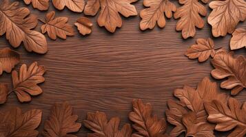 Smooth oak texture with carved leaf details Thanksgiving nature inspired warmth rich wood grain perfect for autumn themed graphics photo