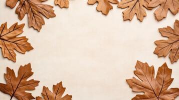 Textured parchment with faded ink and maple leaf imprints warm Thanksgiving background rustic and aged look great for autumn themes photo