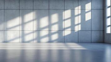 Wide angle shot of a plain concrete wall with soft lighting even gray surface with no major imperfections creating a clean and neutral backdrop photo