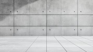 Wide shot of a plain concrete wall with soft shadows flat surface in neutral gray tones perfect for backgrounds in digital and print designs photo