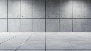 Wide angle shot of a plain concrete wall with soft lighting even gray surface with no major imperfections creating a clean and neutral backdrop photo