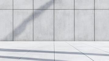 Wide shot of a plain concrete wall with soft shadows flat surface in neutral gray tones perfect for backgrounds in digital and print designs photo