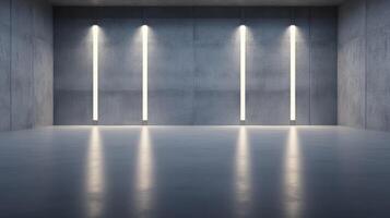 Wide angle shot of a plain concrete wall with soft lighting even gray surface with no major imperfections creating a clean and neutral backdrop photo