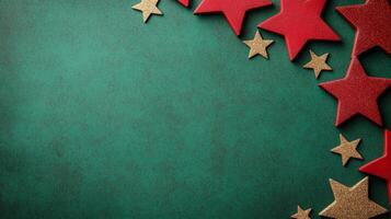 Vintage Christmas background with distressed red and green grunge texture subtle snowflakes and faded golden stars scattered for a nostalgic holiday vibe empty space for festive text photo