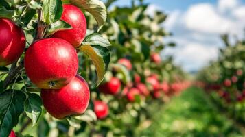 A picturesque orchard with trees heavy with ripe apples, showcasing the fruitful beauty of harvest season photo