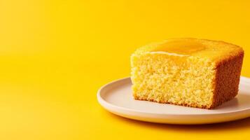 Savory cornbread with a golden crust, served with honey butter, set on a plate against a gradient background from soft golden yellow to warm amber photo