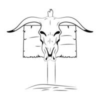 A drawing of a longhorn skull with a sign vector