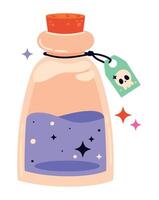 A bottle with a skull and a purple liquid inside vector
