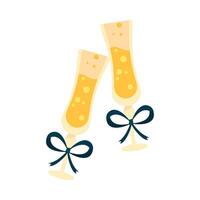 Two champagne flutes with a bow on top vector