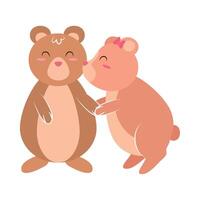 Two brown bears hugging and kissing each other vector