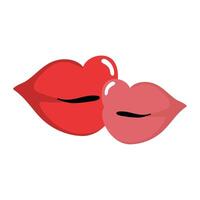 Two red lips kissing on a white background vector