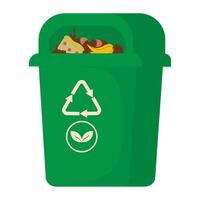 A green trash can with food and a banana vector
