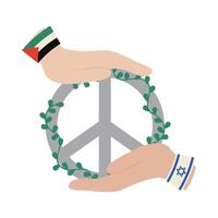 Two hands holding a peace symbol with a wreath of green leaves vector